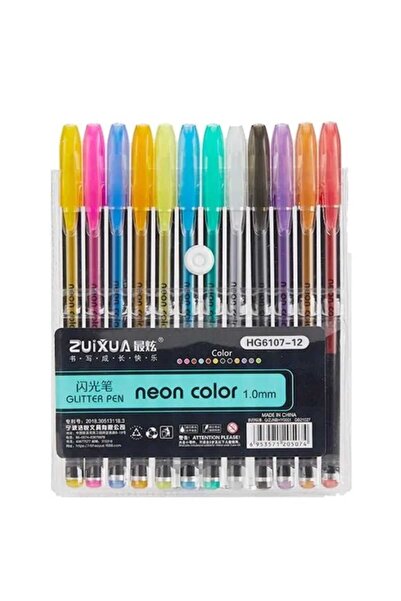 Linea Zuixua Jel Kalem Neon Glitter Pen Yazı Çizim ve İşaretleme Kalemi 12 Renk
