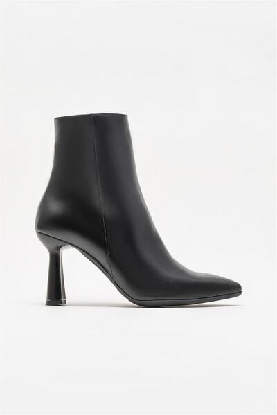 Elle Shoes Siyah Deri Kadın Topuklu Bot