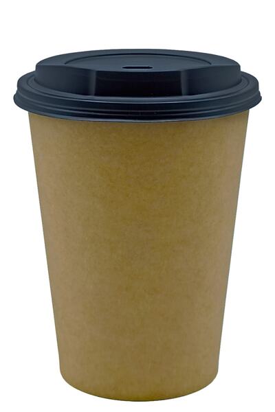 Afra Tedarik 14 Oz Siyah Kapaklı Karton Bardak Latte Cappuccino Kraft Kağıt B...