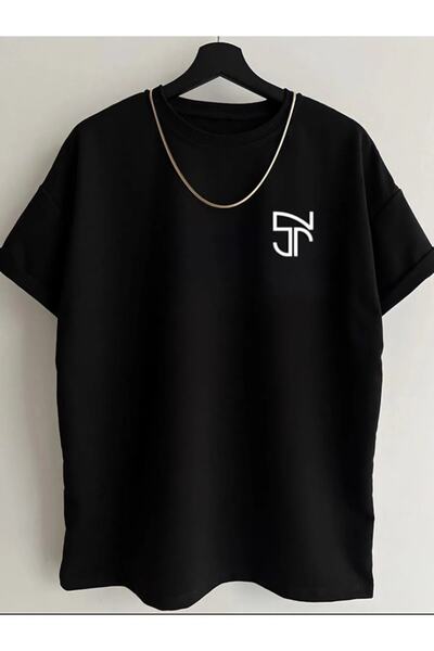 Combineman35 Unisex Siyah Jr Neymar Baskılı Oversize Bisiklet Yaka T-shirt
