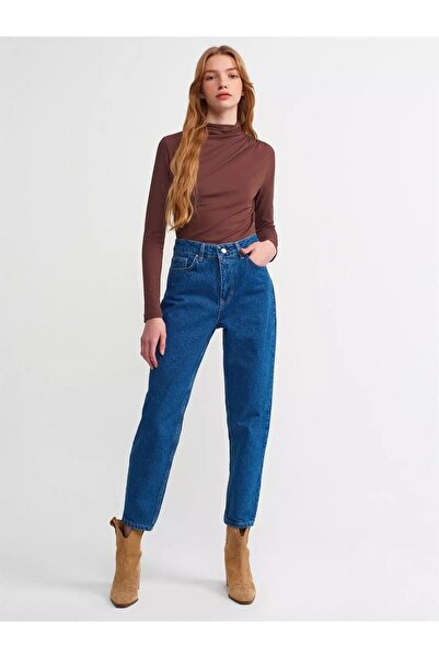 Bella denim Mavi Yüksek Bel Likralı Slim Fit Mom Jean Pantolon