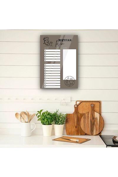 Haydi Dekor My Kitchen List Glass Board Written and Erasable on Brown Floor