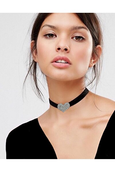 WAHSHE Tasarım Parlak Taşlı Kalp Choker Kolye