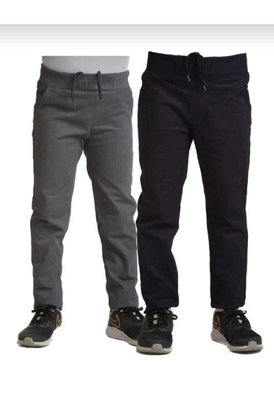 HMZ GİYİM UNISEX BLACK-GREY 2-PACK CHILDREN'S RIBANA WAIST CANVAS SCHOOL PANT