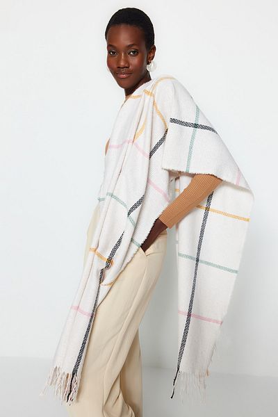 Trendyol Collection Eșarfă de damă cu model în carouri bej cu textura moale TWOAW24AT00001