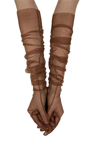 Hayalperest boncuk Copper Color Long Tulle Bridal Gloves Costume Gloves