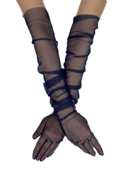 Hayalperest boncuk Lacivert Gelin Tül Eldiveni Nikah Düğün Eldiveni