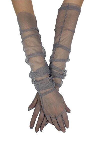 Hayalperest boncuk Long Tulle Gray Bridal Wedding Prom Costume - Gloves