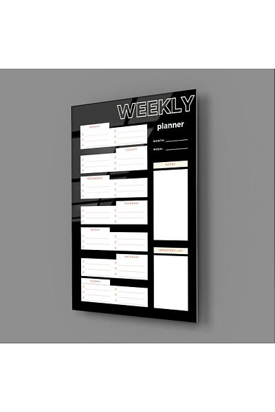 Haydi Dekor Writable and Erasable Black and White Weekly Plan Glass Table Board