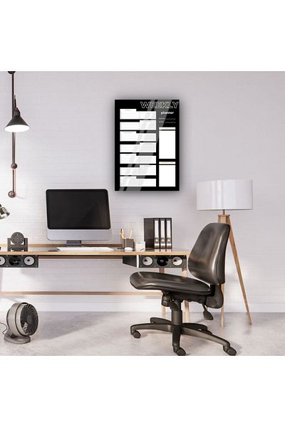 Haydi Dekor Writable and Erasable Black and White Weekly Plan Glass Table Board