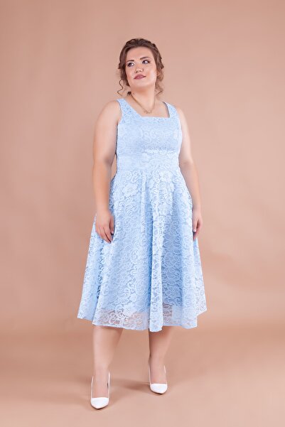 Bidoluelbise Βραδινό φόρεμα & προσκλητήριο & φόρεμα αποφοίτησης με γαλλικό τετράγωνο δαντέλα μίντι μήκους Αμάνικο χοντρό λουράκι συν μέγεθος