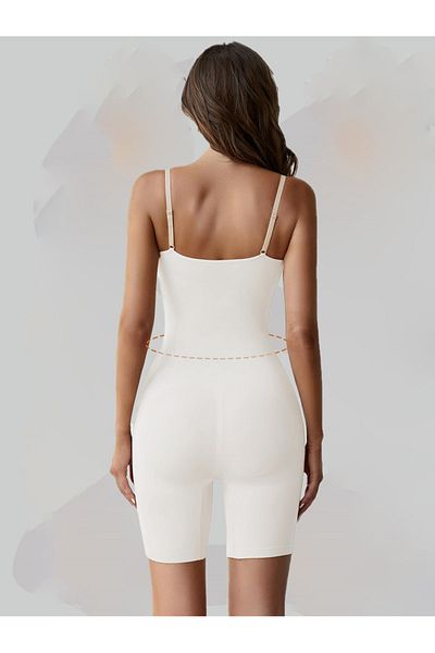 MİSTİRİK Larix Model Slimming And Firming Knitted Model Full Length Corset Jumpsuit White Color