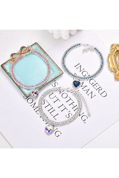 SYNOPE Luxurious Crystal White Stone Glittering Heart Ornate Cat Dog Collar Collar Necklace Animal Accessories