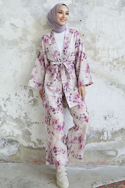 InStyle Valeria Kimono Belted Set - Fuchsia