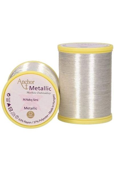 ATMACA TUHAFİYE Anchor Anchor 01No Machine Simi 25 Grams Big Reel - Κέντημα μηχανής Σχοινί Μεταλλικό Νούμερο 1 Ασημί