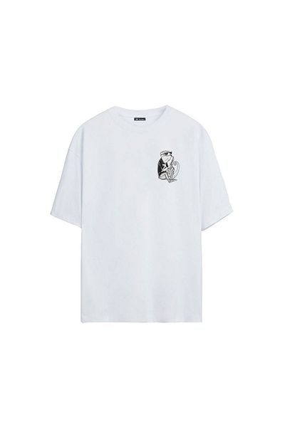 THEWERT Unisex Chameleon Printed White Oversize Tshirt