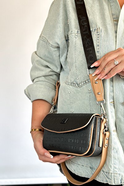 Just Polo حقيبة كتف نسائية يومية صغيرة الحجم مكونة من شريطين 4086 BLACK TABA