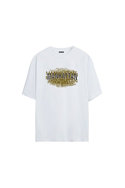 THEWERT Unisex majica Manhattan Štampano bela Oversize kroj