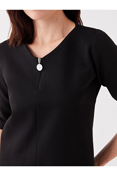 LC Waikiki V Yaka Düz Kısa Kollu Kadın Elbise