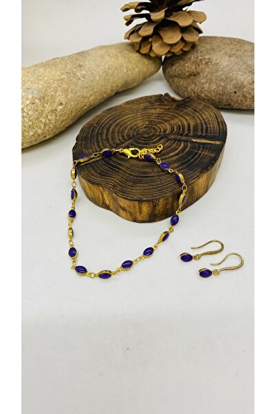 Porsuk Alternatif طقم أقراط خلخال نسائي مطلي بالمينا مصنوع يدويًا من النحاس