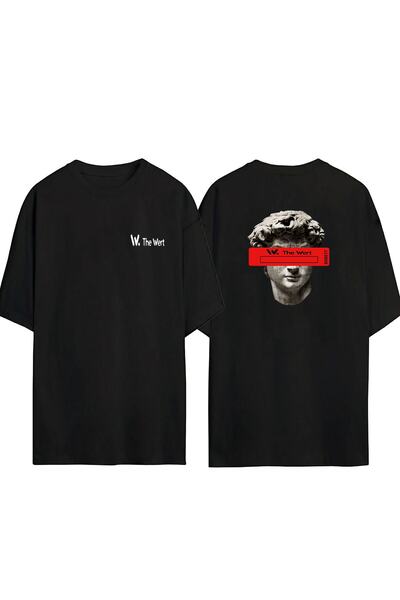 THEWERT Unisex statua Štampano crna Oversize kroj majica