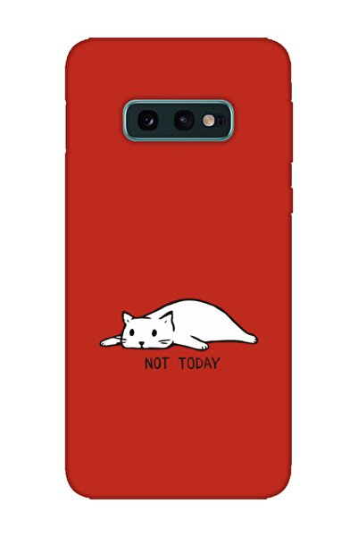 frondcase Samsung S10e Not Today Kedi Kırmızı Telefon Kılıfı