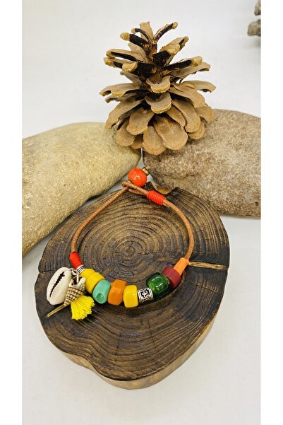 Porsuk Alternatif سوار نسائي مصنوع يدويًا من الخرز الزجاجي والجلد