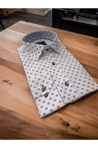 ROSETTİ Rosetti Κρυφό Πέτο με κουμπιά με κουκκίδες Slim Fit Πράσινο Λευκό πουκάμισο