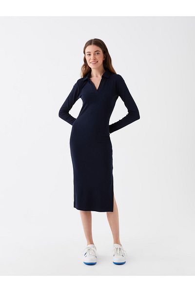 LC Waikiki Γυναικείο φόρεμα LCW Casual Polo με ίσιο μακρυμάνικο λαιμό
