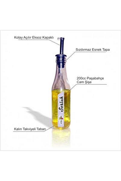 M3DECORİUM Uzun Çelik Ağızlı Sızdırmaz Kapaklı Sosluk Zeytinyağlık Cam Şişe