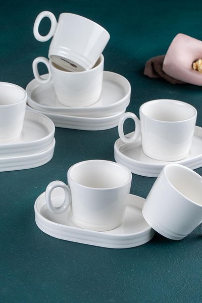 ACAR Bianco Perla Coffee Cup Set for 6 People - 90 ml