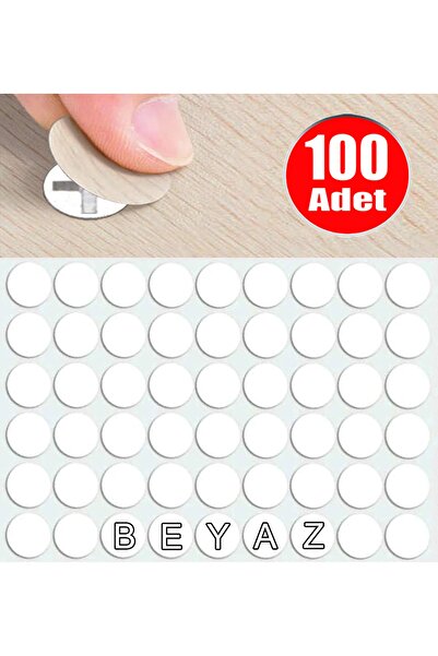 ALETÇANTAM Yapışkanlı Tıpa Mobilya Dolap Vida Kapatma Gizleme Yapıştırma Kapağı Beyaz-100 Adet