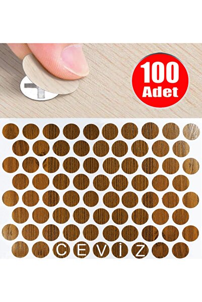 ALETÇANTAM Yapışkanlı Tıpa Mobilya Dolap Vida Kapatma Gizleme Yapıştırma Kapağı Ceviz -100 Adet