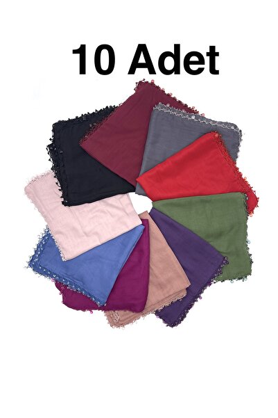 nazipek 10'lu Set Pamuklu Damla İnci Boncuklu Eşarp Yüksek Kalite Yazma 100x100cm Toptan Hediyelik