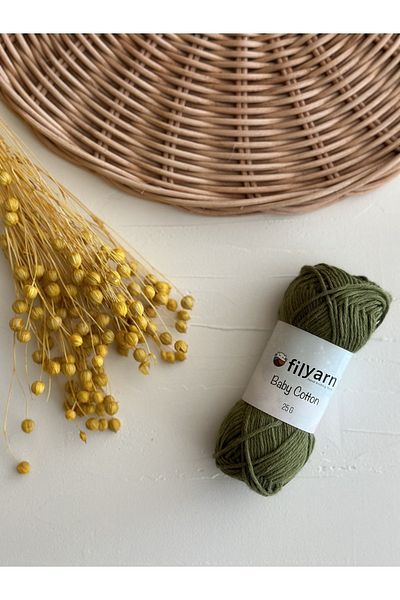 Filyarn Baby Cotton 100% Cotton Punch, Knitting, Amigurumi 25 Gr Cotton Yarn - Oil Green