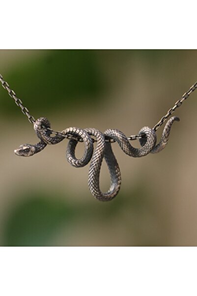 Moko Art Design Yılan 925 Oksitlenmiş Gümüş Kolye