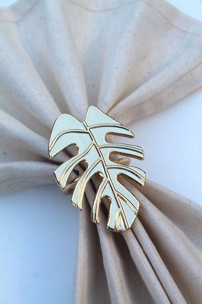 Emtory Home 6 Pieces Gold Tropical Leaf Metal Napkin Ring - Napkin Ring