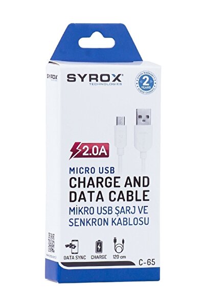 Syrox C65 Micro Usb Girişli 2.0a Şarj Ve Data Kablosu