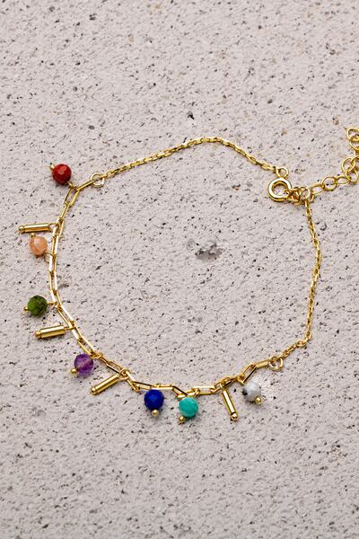 ÇAKRA DOĞAL TAŞ Şans Model Sallantılı Doğal Taşlı Çakra Charm Halhal (925 Ayar Gümüş)