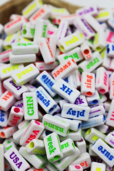 Hobimos 50 Pieces of English Word Written Beads - Educational Beads for Children