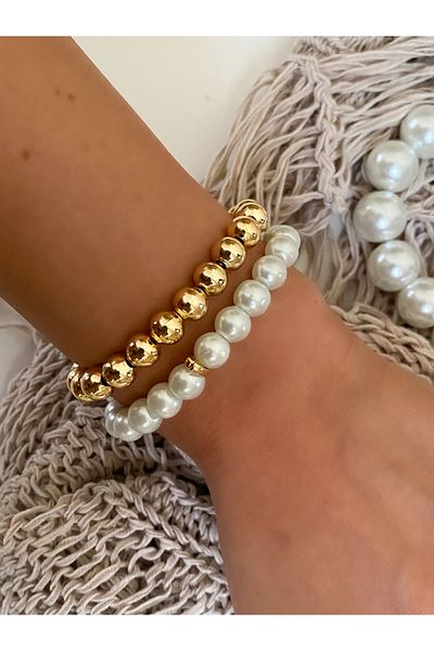 Lucky Designs Women's Gold Pearl Big Heel Double Bracelet / Women's Bracelet Set