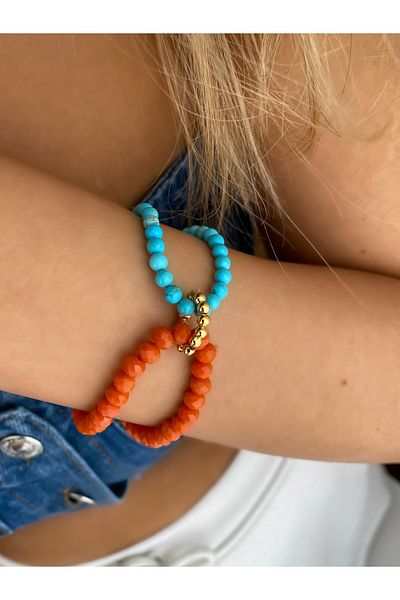 Lucky Designs Turquoise Coral Stone Crystal Beaded Women's Bracelet