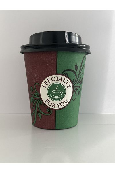 Miopack 8 oz Black Lid Cardboard Paper Cup Coffee Tea Cup 200ml 100pcs