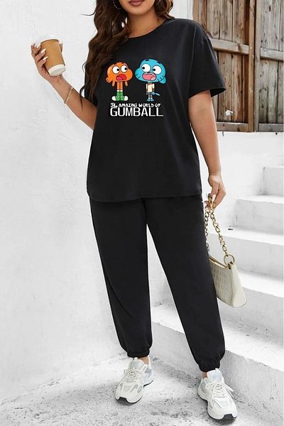 ESLMODA Unisex Black Gumball Printed Comfortable Oversize Tracksuit Set