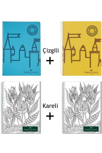 Faber Castell 4 bucăți spirală PP copertă A4 caiet 2 riglate 2 pătrate 80 coli