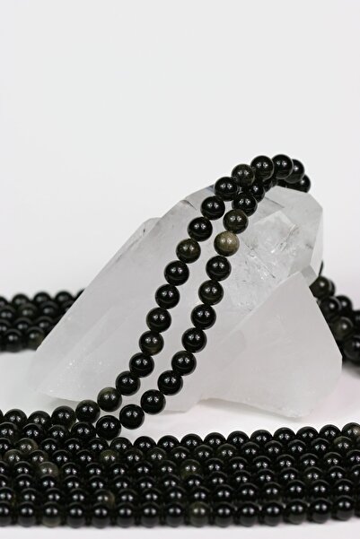 Zümrüt Doğal Taş Official Gold Obsidian 8 Mm Sphere Cut Natural Stone String