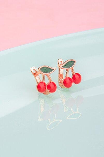 Else Silver 925 Ayar Gümüş Mineli Kiraz Çocuk Küpesi