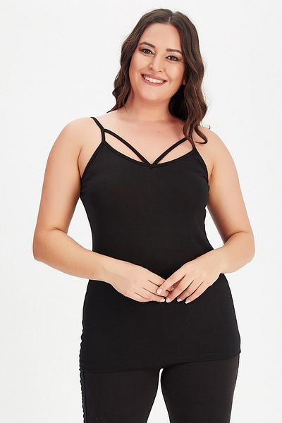 Moda Cazibe Women's Black Plus Size Collar V-Piece Undershirt Blouse