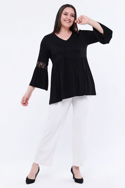Curvy Trend Large Size Lace Detailed Spanish Sleeve Tunic