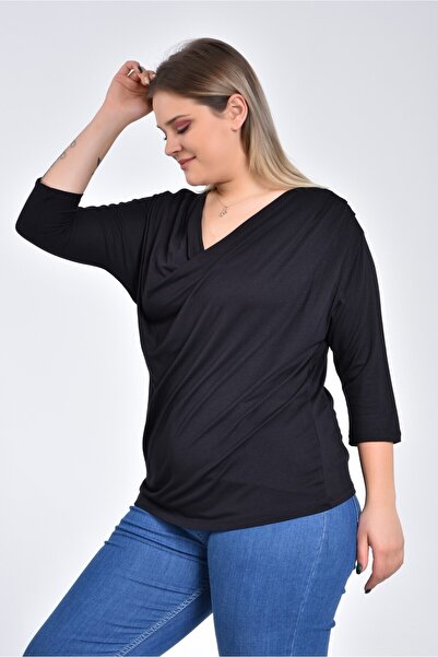 Curvy Trend Μπλούζα με νυχτερίδα με γιακά με νυχτερίδα